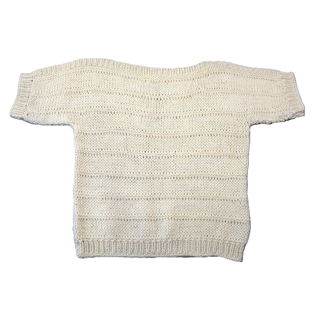 Handmade Short Sleeve Sweater L Cream Pullover‎ Boxy Cottagecore Minimalist 90s